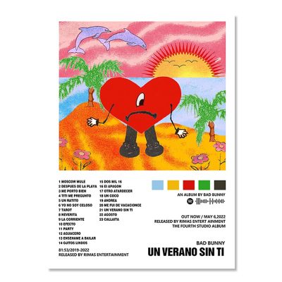 Bad Bunny Un Verano Sin Ti Canvas Poster Prints Tracklist Music Album Painting Art Wall Picture 9 - Bad Bunny Store