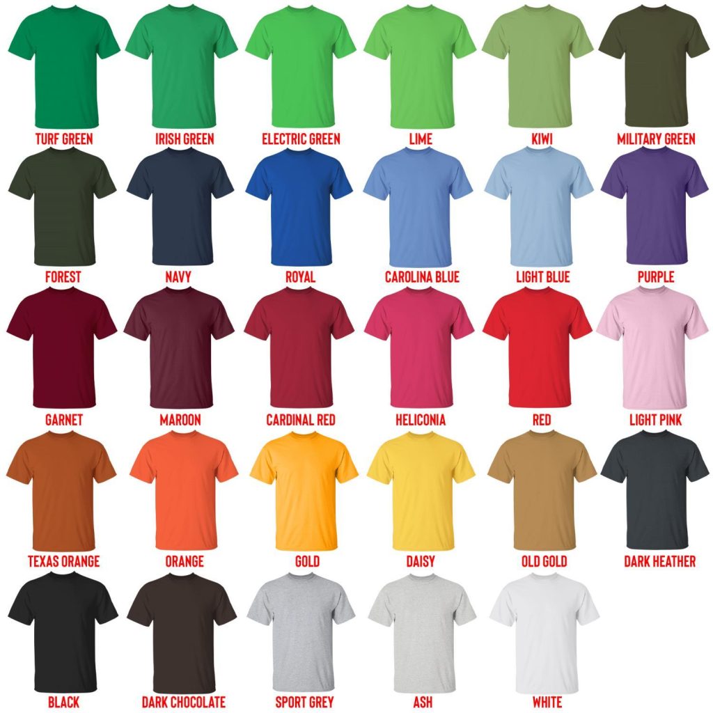 t shirt color chart - Bad Bunny Store